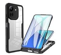 SEAHAI Clear Case for OPPO A5X 5G/4G, with Built-in Screen Protector 360° Full Body Rugged Armor Heavy Duty Shockproof Silicone TPU Bumper Trasparent Cover - Black