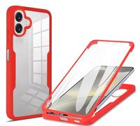 SEAHAI Clear Case for Samsung Galaxy A06 4G/5G, with Built-in Screen Protector 360° Full Body Rugged Armor Heavy Duty Shockproof Silicone TPU Bumper Trasparent Cover. Red