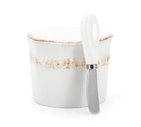 Seahelms Ceramic Butter Crock with Lid & Knife 250g French Butter Dish with Water Liner Butter Keeper for Fresh, Soft,Spreadable Butter