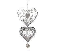 Seahelms Wind Spinner Outdoor Metal Decorations, 3D Heart Wind chimes for Garden, Hanging Mirror Stainless Steel Wind Sculptur Spinner, Indoor Outdoor Wind Catchers Crafts Ornaments Gifts (Silver-3H)