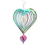 Seahelms Wind Spinner Outdoor Metal Decorations, 3D Heart Wind chimes for Garden, Hanging Mirror Stainless Steel Wind Sculptur Spinner, Indoor Outdoor Wind Catchers Crafts Ornaments Gifts (Multi-2H)