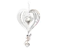 Seahelms Wind Spinner Outdoor Metal Decorations, 3D Heart Wind chimes for Garden, Hanging Mirror Stainless Steel Wind Sculptur Spinner, Indoor Outdoor Wind Catchers Crafts Gifts (Silver-angel)