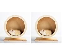 Seahelms Wooden Hamster Wheel, Small Pets Exercise Wheel, Mute Running Spinner Wheel for Rest And Exercise of Syrian Hamsters, Gerbils, Rat, Mice, Dwarf, Small Chinchilla (M,Φ/ 21cm) (Pack of 2)