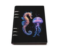 Seahorse And Jellyfish 6 Ring Refillable Notebook Binder A5 Planner Book Foldable Loose-Leaf Notebooks with 90 Sheets Paper