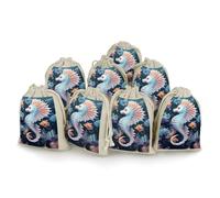 Seahorse And Starfish 8 PCS Muslin Bags with Drawstring Sachet Bags Empty Small Cotton Drawstring Bag Muslin Reusable & Washable Cotton Bag for Herb Spice Candy Soap Jewelry Wedding Gift Pouches