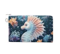 Seahorse And Starfish Coin Purse Zero Wallet with Zipper Canvas Coin Pouch Change Purse Pouch Coin Wallet Coin Bag