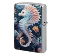 Seahorse and Starfish Lighter Case Metal Protective Cover with Double-Sided Art Design, Cool Lighters Pouch Shockproof Lighter Cover for Men Women Gifts, Lighters Not Included