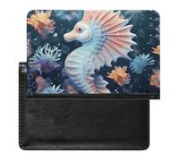 Seahorse And Starfish Passport Holder with 3 Card Slots, Portable PU Leather Travel Wallet, Slim Protective Cover for Passport, ID, Credit Cards