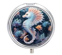 Seahorse and Starfish Pill Box Medicine Pill Organizer 3 Compartment Daily Pill Case Small Pill Container Round Pill Holder Travel Pill Box Metal Pill Case for Purse Pocket