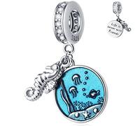 Seahorse and Under the Sea Charms Dangle fit Pandora Tropical Ocean Animal Bracelet, 925 Sterling Silver Hippocampus Marine Life Beads, Summer Gifts for Teens/Christmas/Army Mom/Aunt