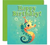 Seahorse Birthday Cards - Sealife Party - Happy Birthday Card for Son Daughter Brother Sister Grandson Granddaughter Niece Nephew Cousin, 145mm Bday Greeting Cards