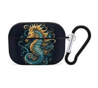 Seahorse Blue Pattern AirPods Pro 2 Case Cover, Shockproof Hard Shell Protective Case for Women Men, Compatible with Airpod Pro Case 2nd/1st Generation with Keychain-Black