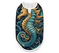 Seahorse Blue Pattern Dog Shirt Quick Dry Breathable Pet T-Shirt Soft Stretchy Sleeveless Vest Dog Apparel L