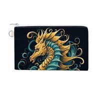 Seahorse Blue Pattern Purse Zipper Change Purse, Coin Purse for Outdoor, Canvas Thin Pocket Travel Wallets Women Man Clutch Bag for Coin Cards Keys (7.4x 4.6 Inches)