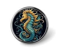 Seahorse Blue Pattern Round Badge Personalized Metal Lapel Pin Badges Fit Clothing Bags Hat Humorous Printed Brooch Badge Party Decorations Accessories for Men Women
