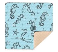 Seahorse Blue Pattern Soft Foam Baby Gym & Activity Mat for Floor Non-Toxic Playroom Activity Mat for Babies Infants Toddlers, 50'' x 50''