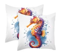 Seahorse Blue Splashes 2 Pack Square Throw Pillow Covers Decorative Soft Velvet Pillowcase for Couch Sofa Bed Car Living Room, 40x40cm
