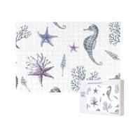 Seahorse Coral Starfish Sea Summer,300 Pieces Wooden Jigsaw Family Game Jigsaw Puzzles for Adults Teens Home Decor
