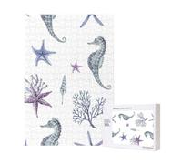 Seahorse Coral Starfish Sea Summer,300 Pieces Wooden Jigsaw Family Game Jigsaw Puzzles for Adults Teens