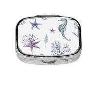 Seahorse Coral Starfish Sea Summer,Meta Pill Box 2 Compartment Medicine Case,Portable Organizer
