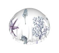 Seahorse Coral Starfish Sea Summer,Shower Cap Nightcap Double Layer Waterproof Elastic Bath Cap Reusable Hair Cap