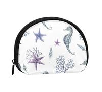Seahorse Coral Starfish Sea SummerSmall Makeup Sanitary Napkin Storage Bag,Women's Cosmetic Coin Purse