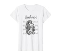 Seahorse Definition Coastal Nature Vintage Illustration Value Graphic T-Shirt, Women, White, S