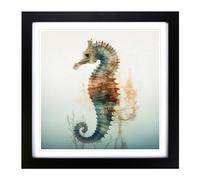 Seahorse Double Exposure Framed Print | 18x18 Inch Black Framed Wall Art | Ready to Hang | Modern Animal Picture | Living Room Bedroom Lounge Office