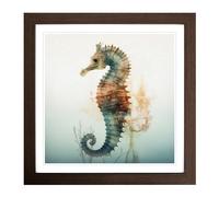 Seahorse Double Exposure Framed Print | 18x18 Inch Walnut Framed Wall Art | Ready to Hang | Modern Animal Picture | Living Room Bedroom Lounge Office