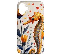 Seahorse Flowers With Hearts Around Boho Style Graphic Case for iPhone 16 Plus