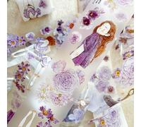 Seahorse Forest Vol6 A39 Twilight Purple,Pre-Cut Fashion Vintage Original Character and Floral Matte PET Washi Tape Stickers,for Scrapbook Supplies,Scrapbook Tape Stickers,Junk Journal Supplies