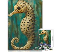 Seahorse Illustration in Teal Waters Puzzles for Teenagers 1000 Piece Educational Mental Focus Game Heartwarming Special Present Idea Size 38x52cm