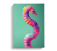 Seahorse In Colour No.3 Canvas Print | Gallery Wrapped 30mm Frame Wall Art | 30x20 inches | Ready to Hang | Modern Animals Picture | Living Room Bedroom Lounge Office