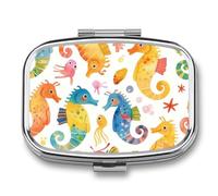 Seahorse Jellyfish Pill Case Box with 2 Compartment Medicine Vitamin Organizer for Purse Pocket 5.5x4cm