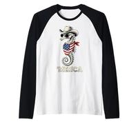 Seahorse Marine Biology Oceanography Ocean American Flag Raglan Baseball Tee