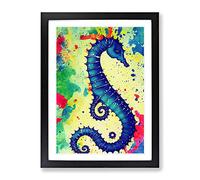 Seahorse Paint Splash No.1 Framed Print | A4 Black Framed Wall Art | Ready to Hang | Modern Animal Picture | Living Room Bedroom Lounge Office