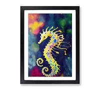 Seahorse Paint Splash No.2 Framed Print | A2 Black Framed Wall Art | Ready to Hang | Modern Animal Picture | Living Room Bedroom Lounge Office