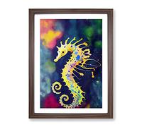 Seahorse Paint Splash No.2 Framed Print | A2 Walnut Framed Wall Art | Ready to Hang | Modern Animal Picture | Living Room Bedroom Lounge Office
