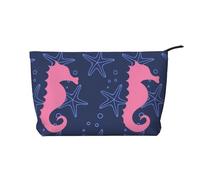Seahorse Silhouette Starfish, Cosmetic Bag Corduroy Makeup Bag Portable Travel Toiletry Bag