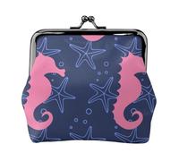 Seahorse Silhouette Starfish, PU Leather Coin Purse, Small Wallets, Change Pouch with Kiss Lock Clasp Buckle, Change Purse