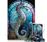 Seahorse Stained Glass Jigsaw Puzzles for Adults 1000 Pieces Clear Logic Toy Quiet Hobby Perfect Cut Stylish Gift (50x75cm)