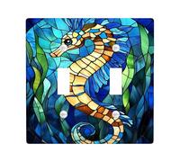 Seahorse Stained Glass Light Switch Cover Plates, Ocean Blue for Coastal Decor, Thermoplastic Wall Plates, Standard Size Double Toggle