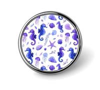 Seahorse Starfish Shell Jellyfish Round Badge Button Pins Custom Brooches Lapel Pins for Women Men Clothing Decoration
