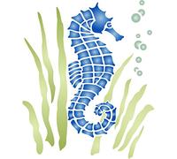 Seahorse Stencil - 15 x 16.5cm (M) - Reusable Sea Ocean Nautical Seashore Reef Wall Stencil Template
