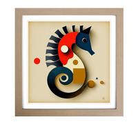 Seahorse Suprematism No.1 Framed Print | 18x18 Inch Oak Framed Wall Art | Ready to Hang | Modern Animal Picture | Living Room Bedroom Lounge Office