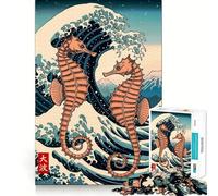 Seahorse Ukiyo-e Great Wave 1000 Pieces Jigsaw Puzzles for Teenagers Logic Sense Toy Simple Fun Smooth Edge Stylish Gift (50x75cm)