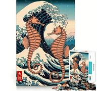 Seahorse Ukiyo-e Great Wave Jigsaw Puzzles for Teenagers 1000 Pieces Wise Think Toy Leisure Fun Clear Cut Wall Art Decor (38x26cm)
