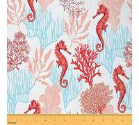 Seahorse Upholstery Fabric for Chairs Ocean Creature Themed Coral Fabric by The Yard Sea Underwater World Heart Love Fabric for Upholstery and Home DIY Projects 1 Yard (L92*W150cm) Red Blue