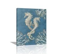 Seahorse Wall Ocean Coastal Wall Art Navy Blue Canvas Seahorse Pictures Coral Wall Decor Canvas Prints Painting Framed Artwork for Living Room Bedroom Bathroom Kitchen 16"x20"