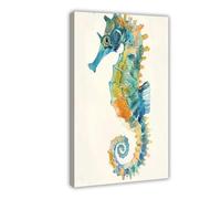 Seahorse Watercolor Painting for Seaside Villa Decoration Canvas Poster Bedroom Decor Landscape Office Room Decor Gift 20x30inch(50x75cm)